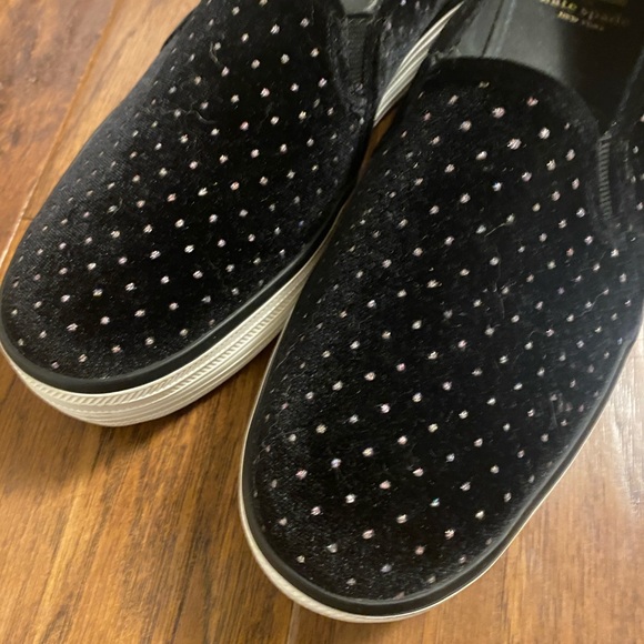 Keds X Kate Spade Double Decker Sneakers Black 8.5 Velvet Glitter Slip On Shoe - Picture 2 of 9